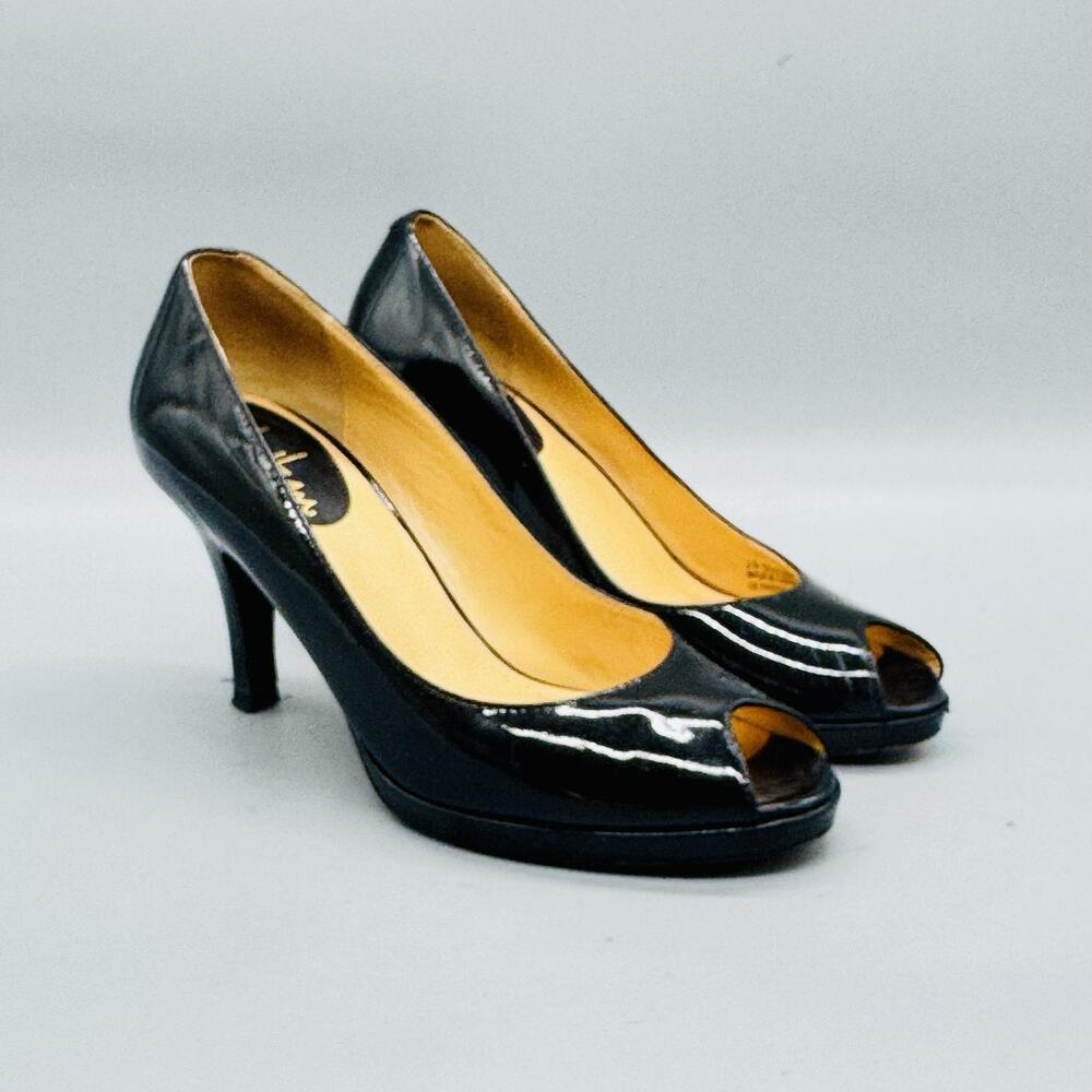Cole Haan Shoes Womens 6 Black Patent Leather Vtg Air Peep Toe Pumps Heels - Picture 2 of 11
